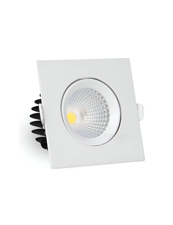 Spot LED COB Embutir Quadrado 7W Direcionável Branco Quente